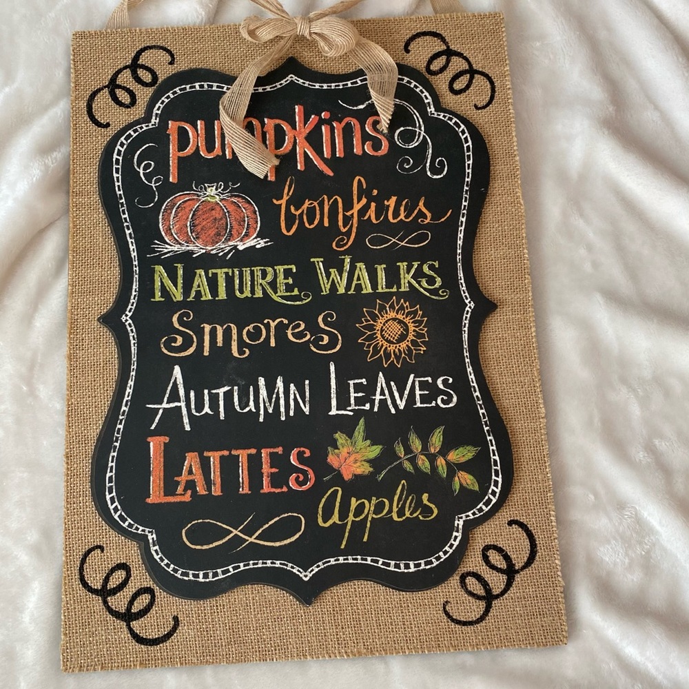 Fall sign.autumn sign Painted on chalk with burlap